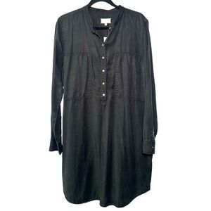 NWT Lou & Grey Long Sleeve 3/4 Button Up Black Shirt Dress Large